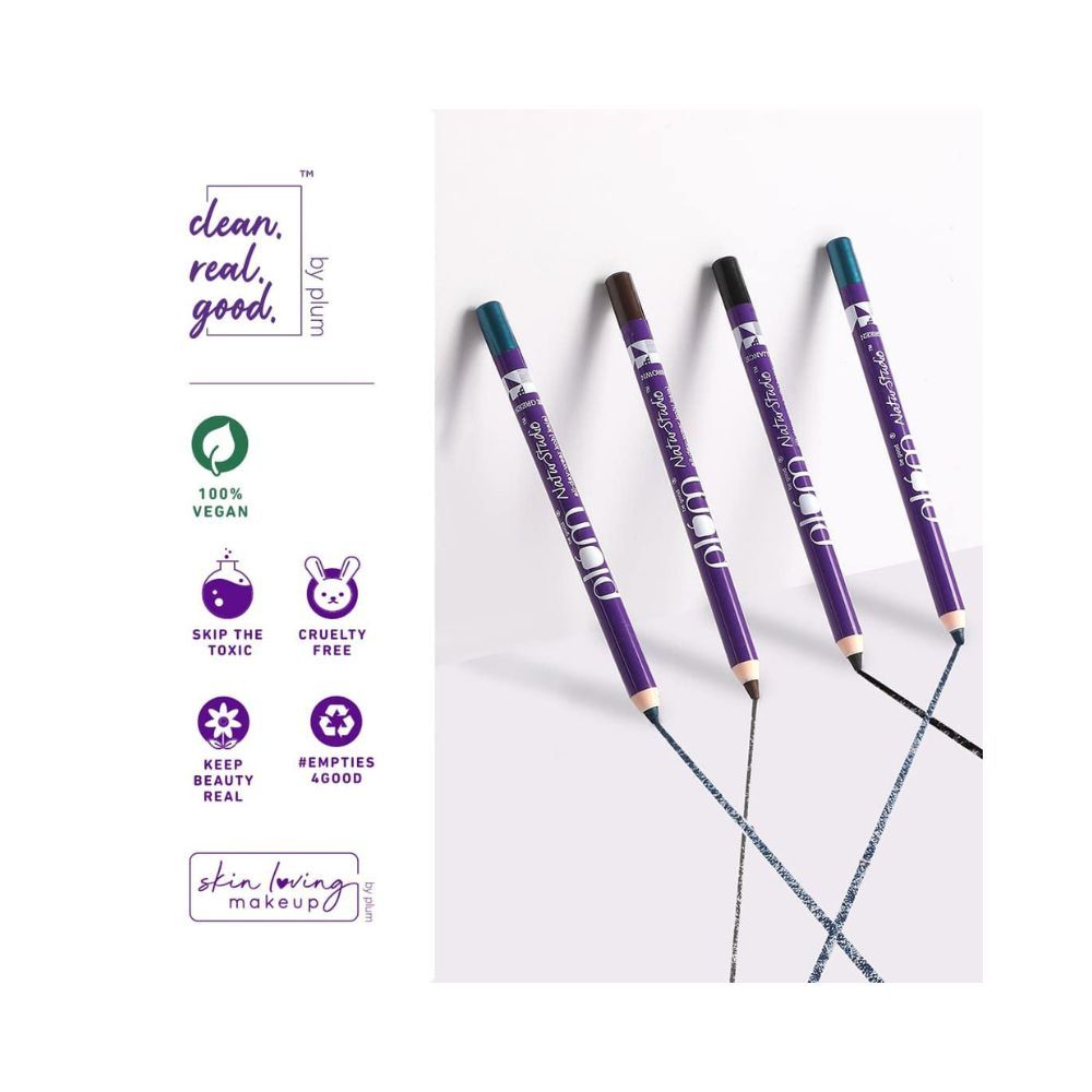 Plum Naturstudio All-Day-Wear Kohl Kajal, Matte Finish Black Brilliance With Free Sharpener