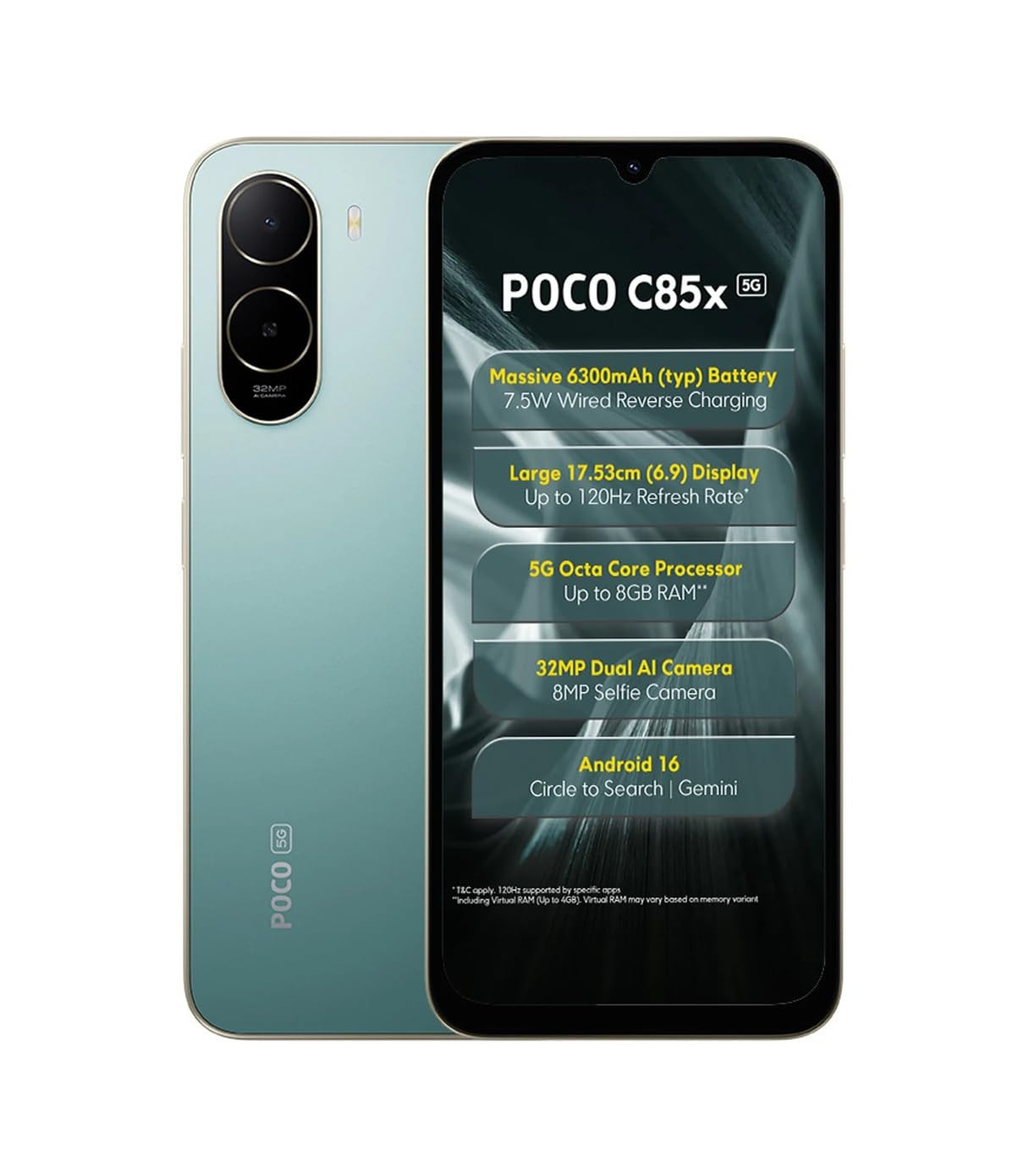 POCO C85X 5G Smartphone Emerald Green 4GB RAM 64GB Storage