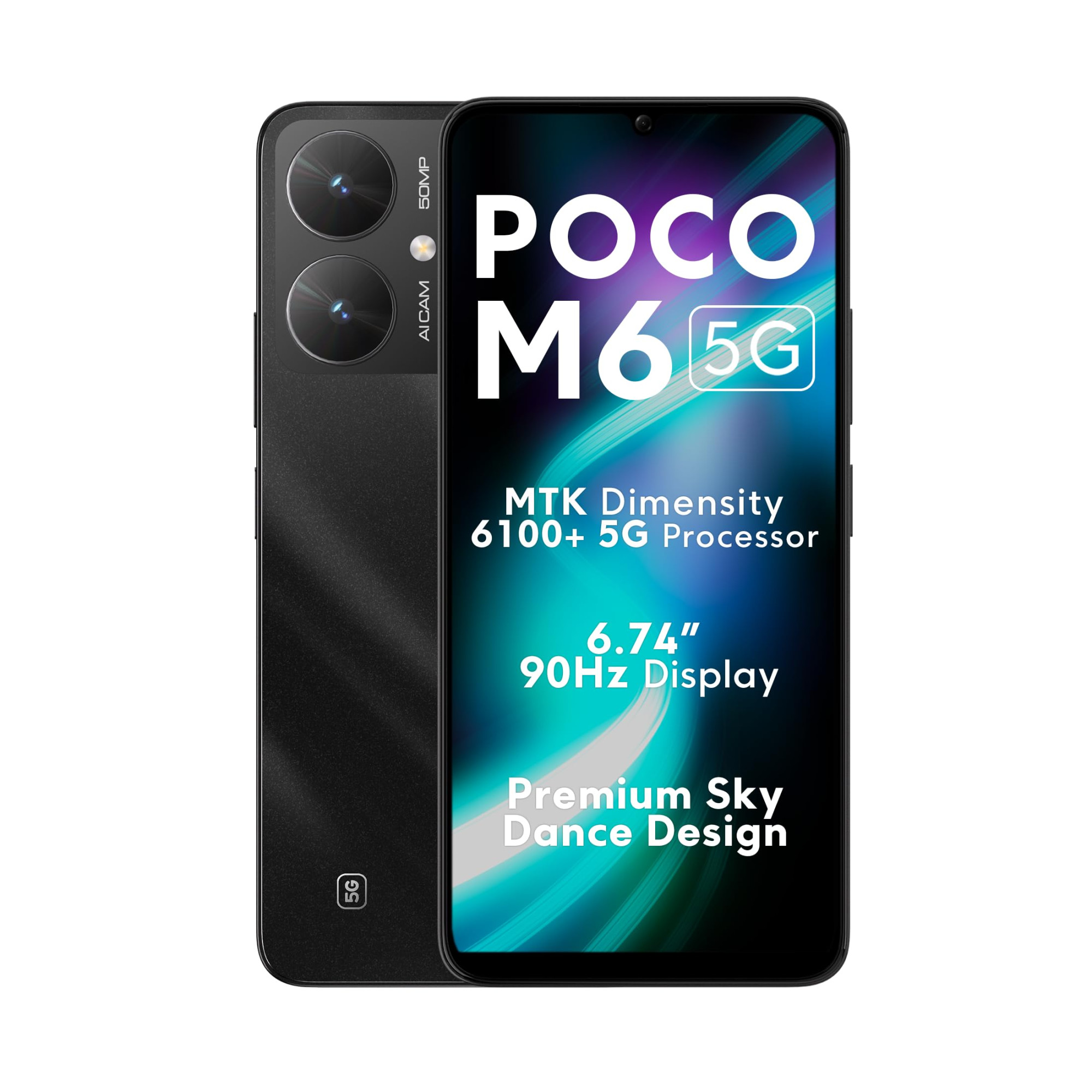 POCO M6 5G Galactic Black 4GB RAM 128GB Storage  MediaTek Dimensity 6100 5G Processor  5000 mAh Battery  18W Fast Charging  50 MP AI Dual-Camera System  Airtel Locked