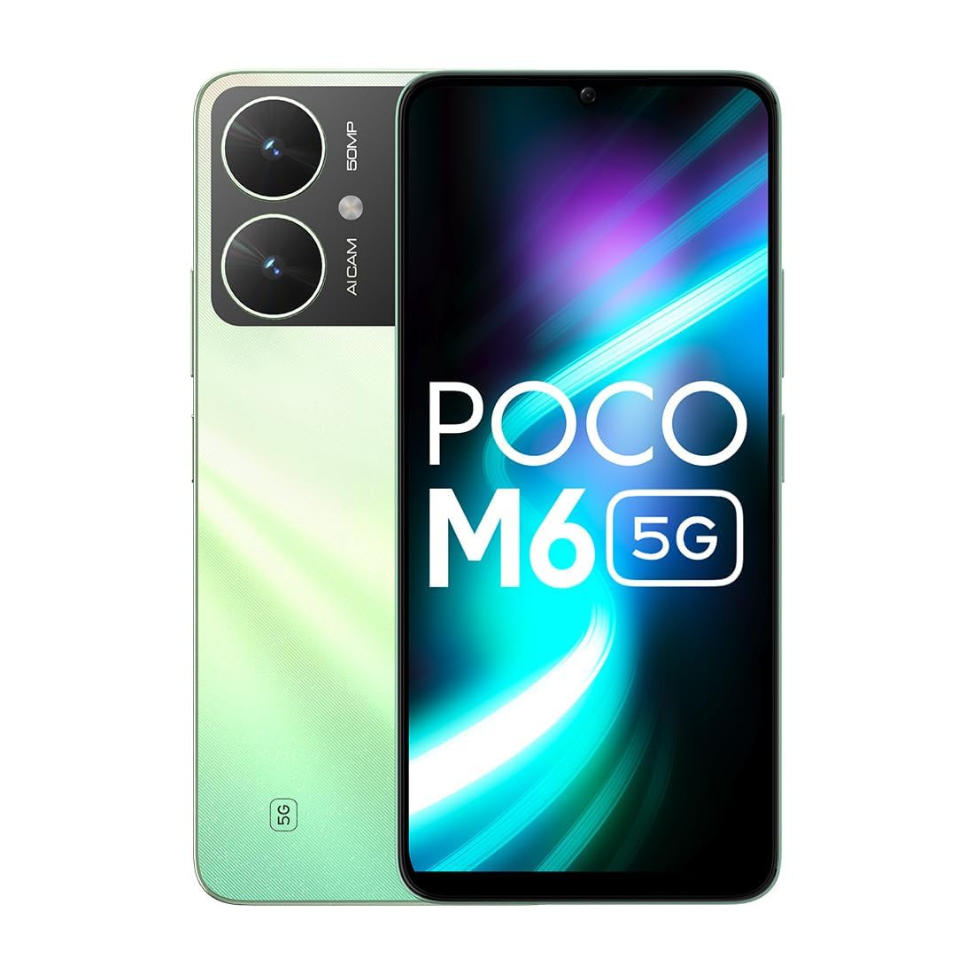 POCO M6 5G Polaris Green 6GB RAM 128GB Storage  MediaTek Dimensity 6100 5G Processor  5000 mAh Battery  18W Fast Charging  50 MP AI Dual-Camera System  Side Fingerprint Sensor