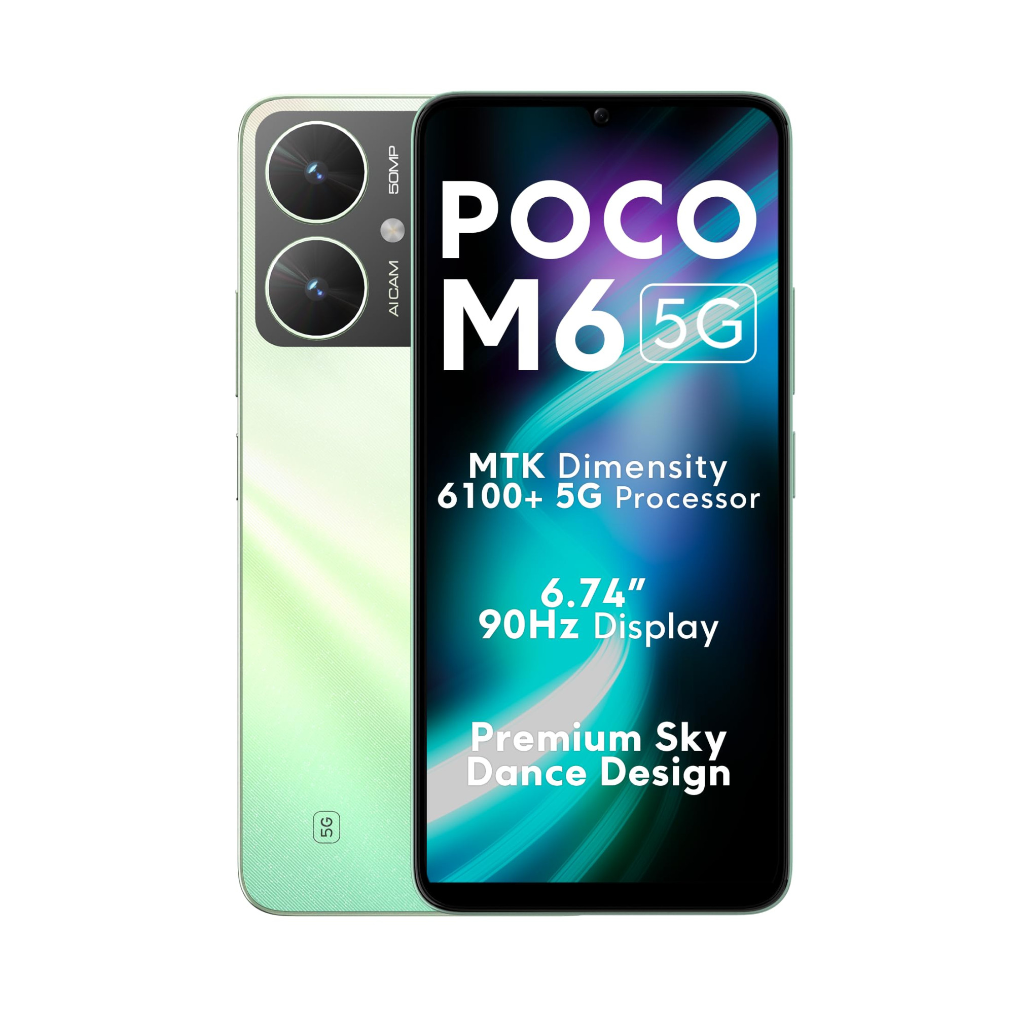 POCO M6 5G Polaris Green4GB RAM 128GB Storage  MediaTek Dimensity 6100 5G Processor  5000 mAh Battery  18W Fast Charging  50 MP AI Dual-Camera System Airtel Locked