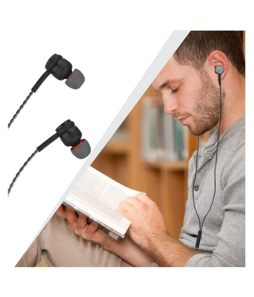 Portronics Conch Gama in-Ear Wired Earphone 12m Tangle Free Cable in-Line Mic Noise Isolation 35mm Aux Port and High BassBlack