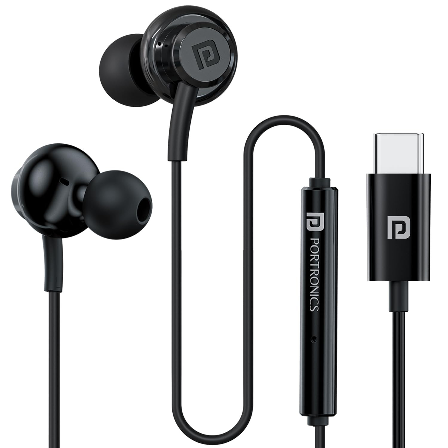 Portronics Conch Gamma C in Ear Type C Wired Earphones with in Line HD Mic  Magnetic Earbuds Powerful Audio 142mm Driver TPE Anti Tangle Wire in line Controls Wide CompatibilityBlack