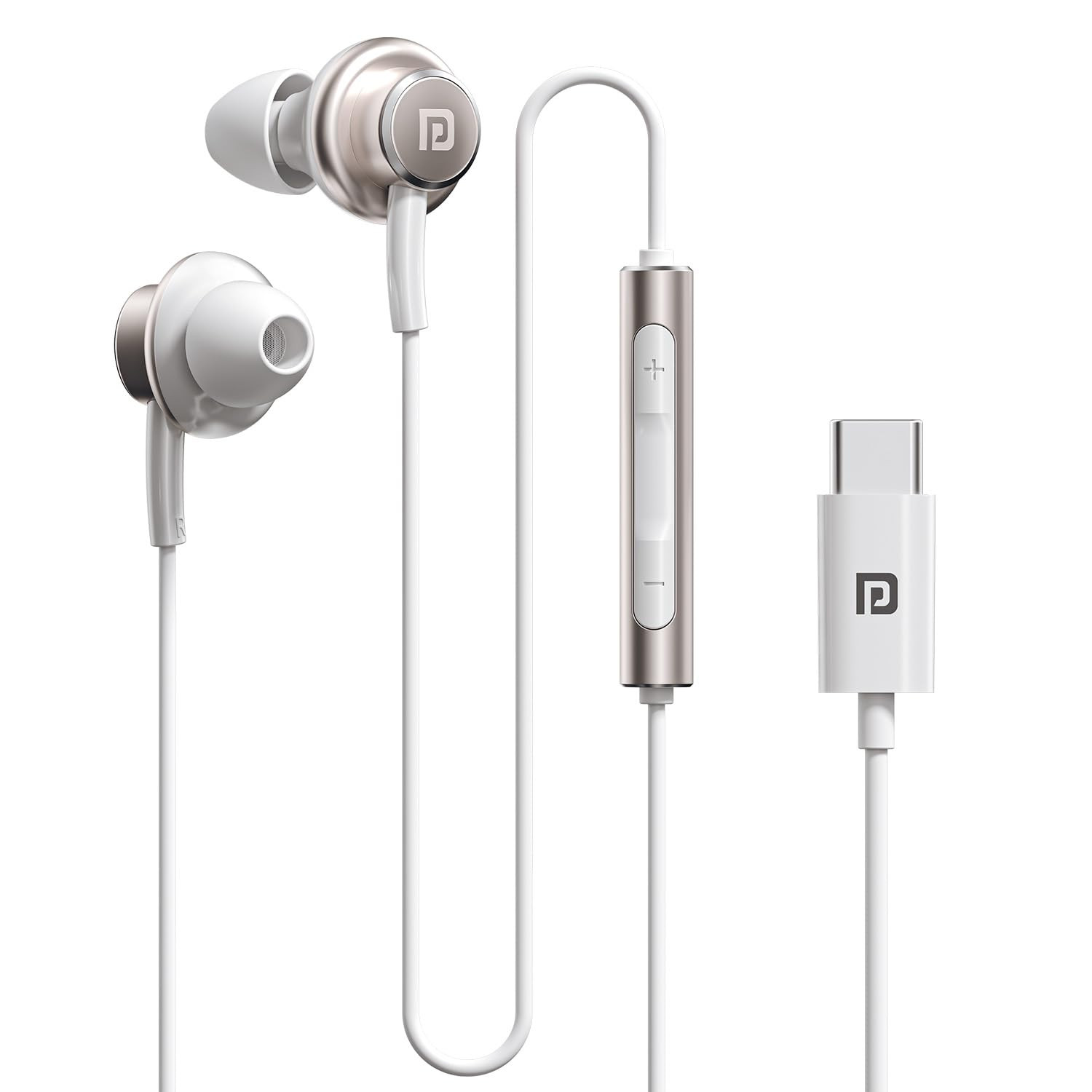 Portronics Conch Sigma C in Ear Type C Wired Earphones with in Line HD Mic Powerful Audio 142mm Driver Unique Earbuds Design Metal Alloy Material in line Controls Wide CompatibilityWhite