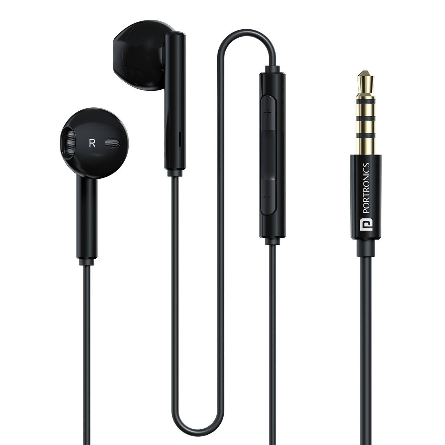 Portronics Conch Theta A in Ear 35mm Wired Earphones with In Line HD Mic Powerful Audio 142mm Dynamic Driver Unique Earbuds Design TPE Anti Tangle WireIn line ControlsWide CompatibilityBlack