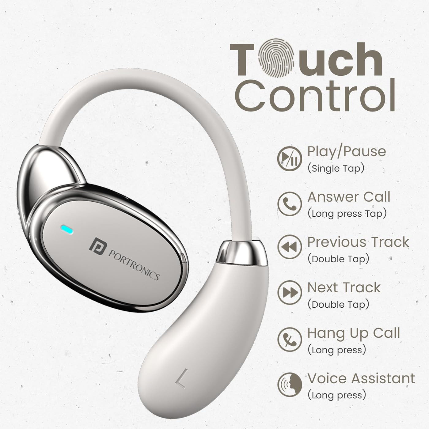 Portronics Harmonics Twins 31 Over Ear OWS Smart Wireless Earbuds with HD Mic Secure  Flexible Earhook Touch Control 24 Hrs Playtime MusicGaming Mode BT 54V Light WeightBeige