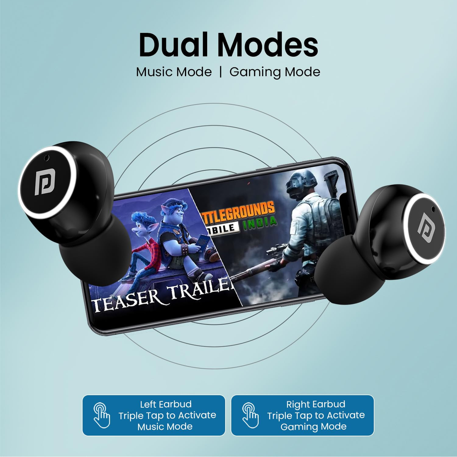 Portronics Harmonics Twins S13 in Ear True Wireless Earbuds with Mic 24H Playtime GameMusic Mode Touch Control 8mm Driver Bluetooth 53vIPX5 Water Resistance Type C Fast ChargingBlack