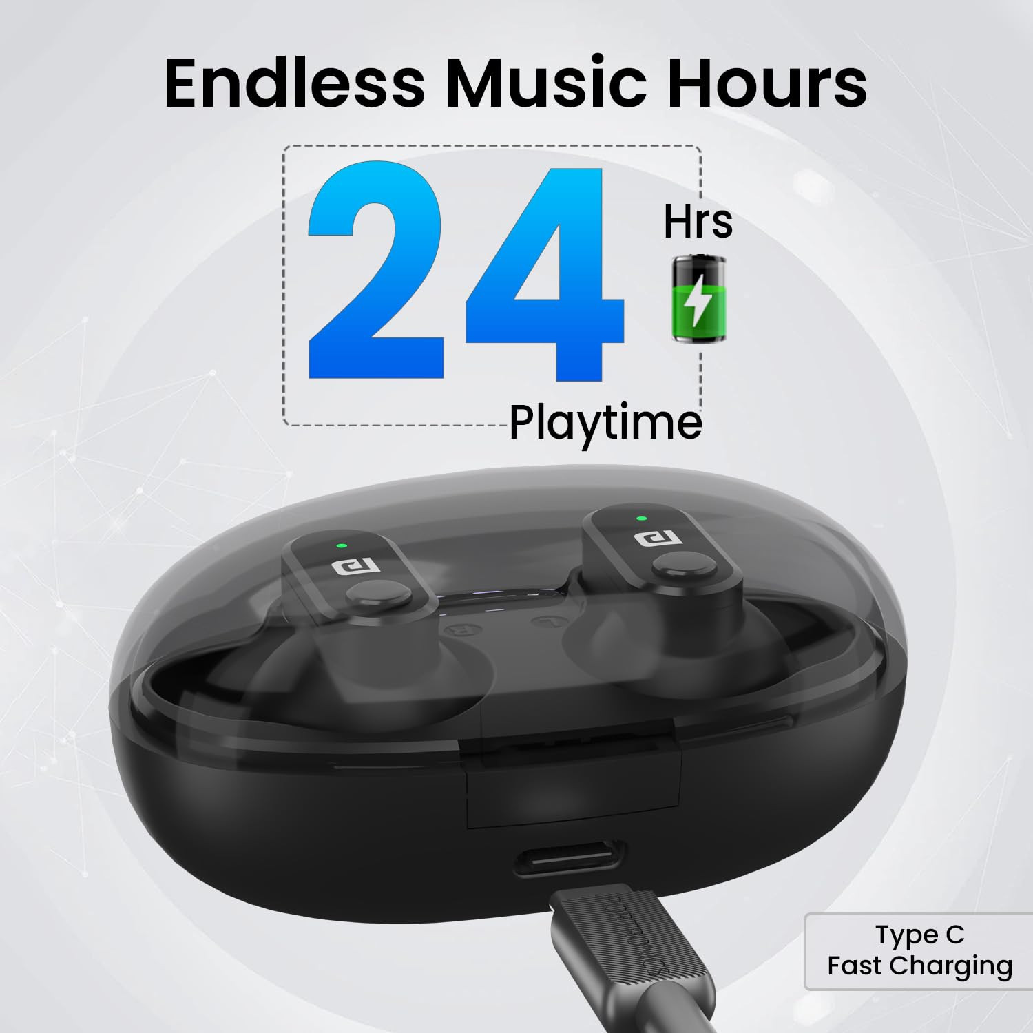 Portronics Harmonics Twins S16 in Ear Wireless TWS Earbuds with 24 Hrs Playtime Clear Calls Game  Music Mode Low Latency Bluetooth 53v LED Display Type C Fast ChargingBlack