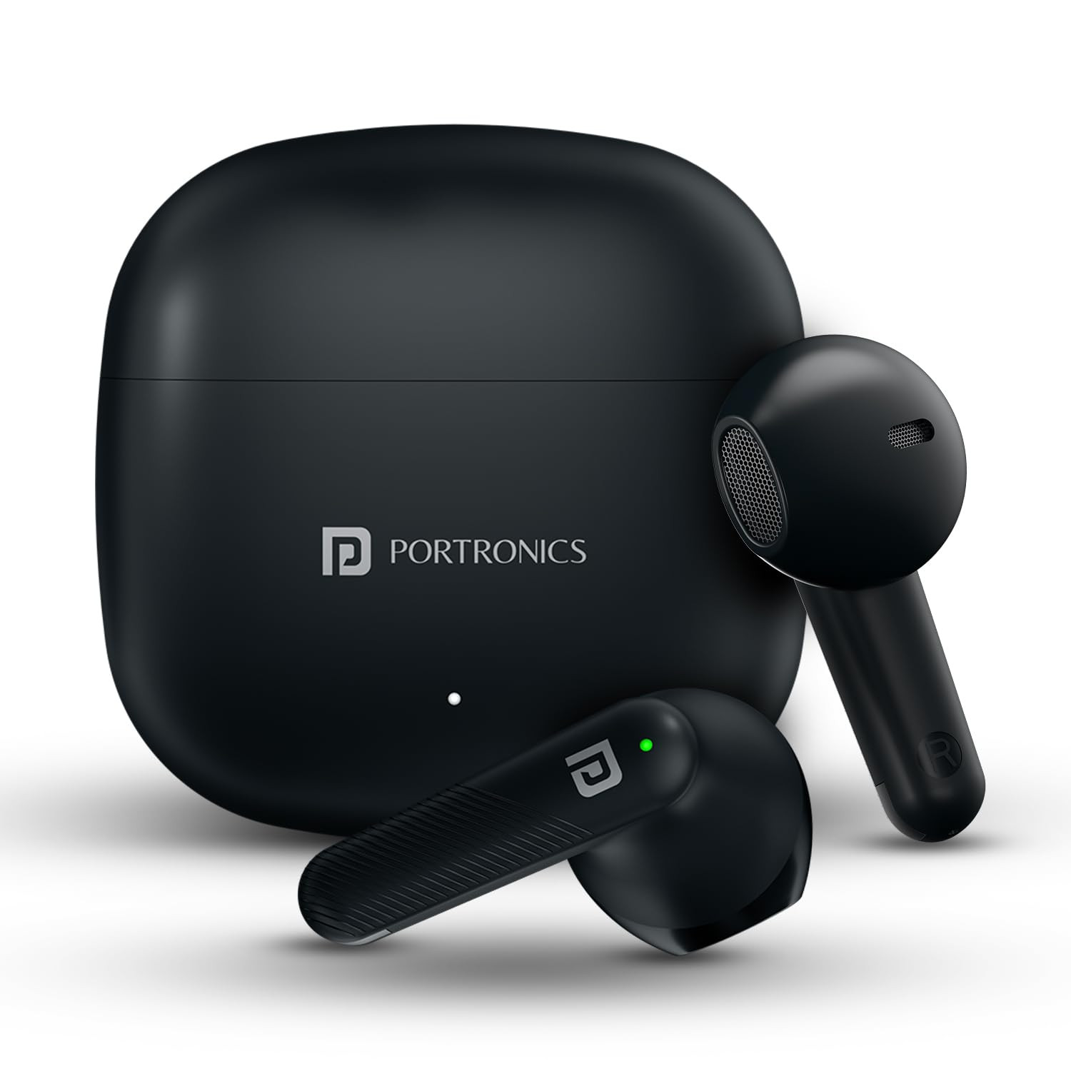 Portronics Harmonics Twins S18 in Ear TWS Earbuds with 30H Playtime in Built HD Mic GameMusic Mode 13mm Dynamic Driver Low Latency Touch Control Type C Fast Charging Light WeightBlack
