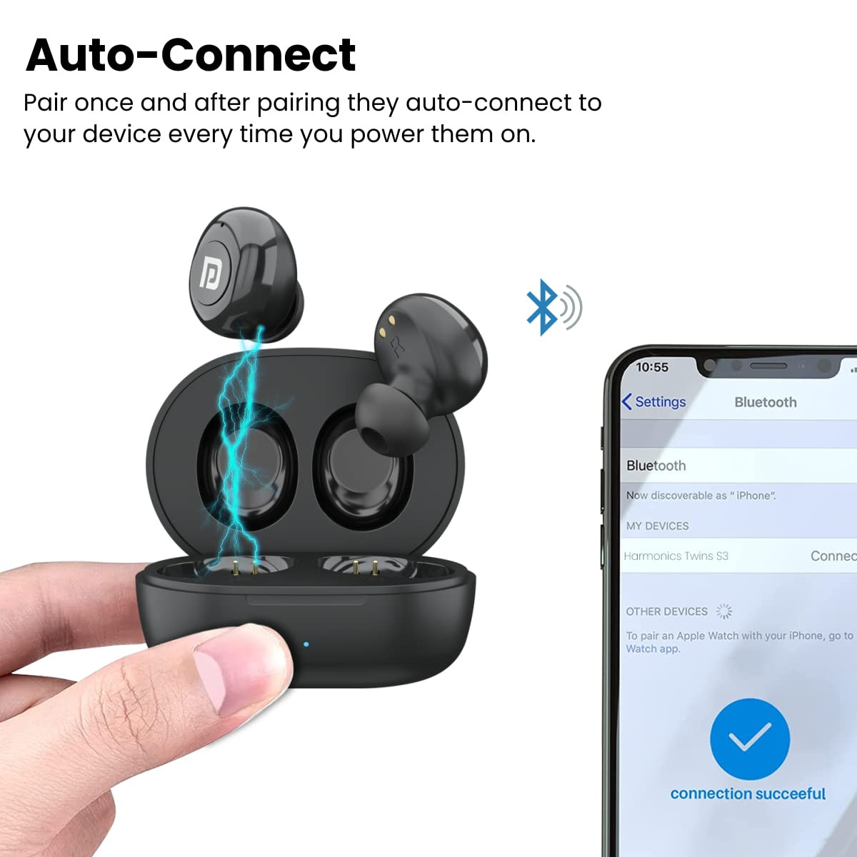 Portronics Harmonics Twins S3 Smart TWS Bluetooth 52 Earbuds with 20 Hrs Playtime 8mm Drivers Lightweight DesignBlack