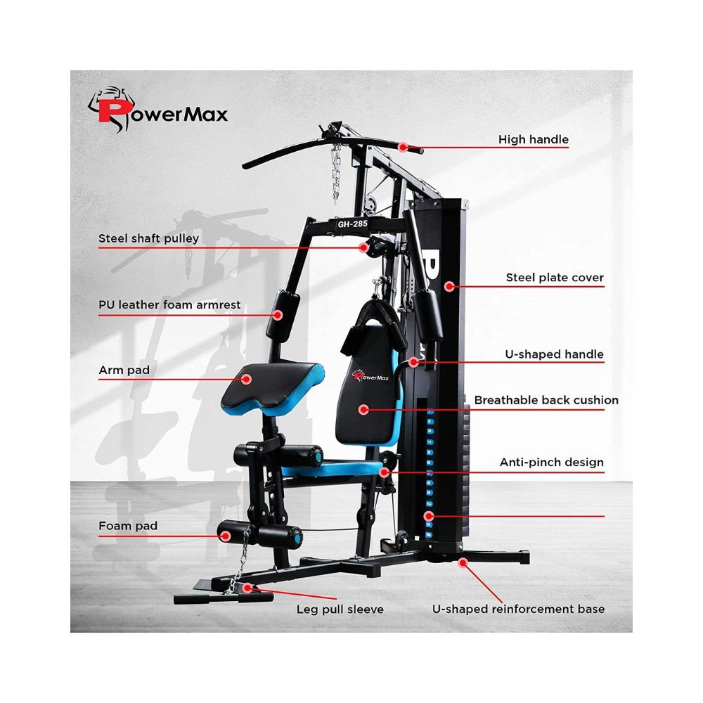 PowerMax Fitness GH-285 Steel Multi-Function Home Gym 150lbs Dead Weight Stack and Max Weight 160Kg with Installation Assistance