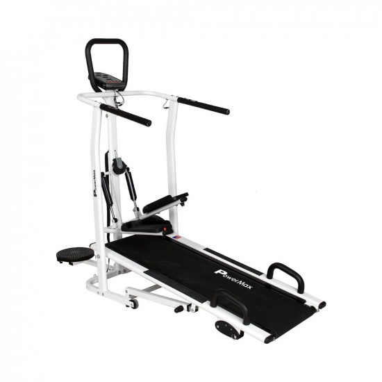 PowerMax Fitness MFT-410 Non-electric Manual Treadmill Foldable, Multifunction (Jogger, Stepper, Twister, Push up Bar), 3-Level Incline, 120-kg Max User Weight - Ideal for Home Use