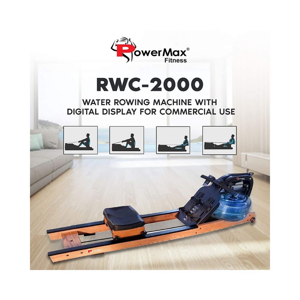 PowerMax Fitness RWC-1000 Water Rowing Machine with Digital Display for Commercial use