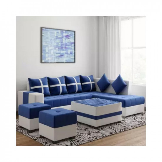 PPI lifestyle furniture SIGNATURE BLUE Leatherette 8 Seater Sofa Finish Color - WHITE DIYDo-It-Yourself