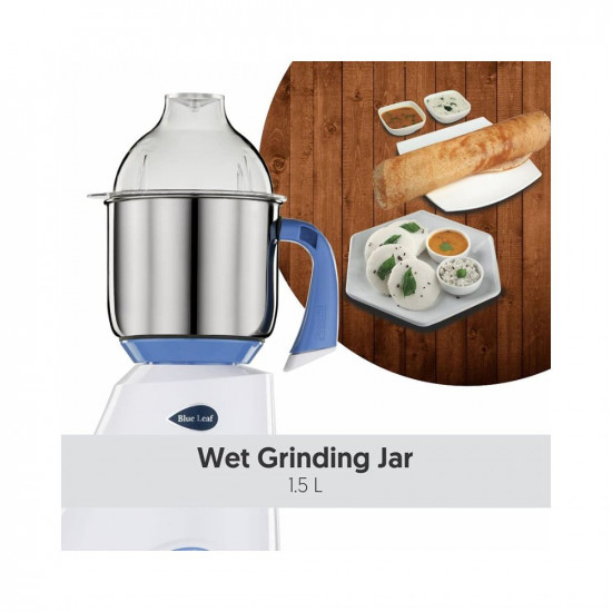 Preethi Blue Leaf Diamond MG-214 mixer grinder 750 watt (Blue/White), 3 jars & Flexi Lid, FBT motor with 2yr Guarantee & Lifelong Free Service