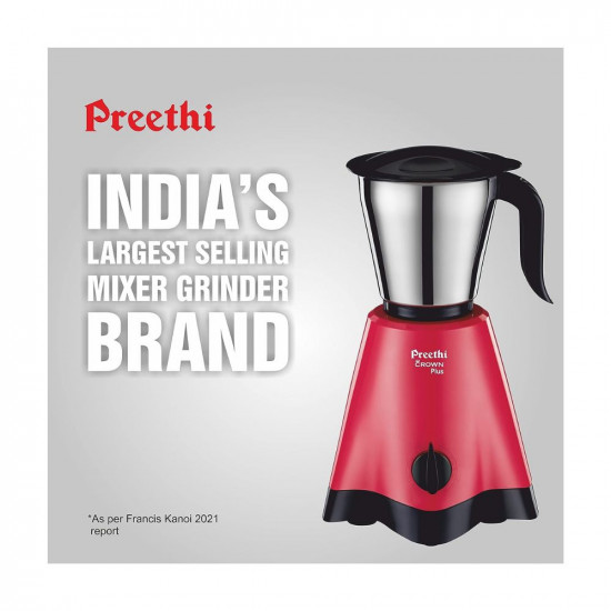 Preethi Crown Plus MG-258 Mixer Grinder, 600 Watt, White/Purple, 4 Jars - Super Extractor Juicer Jar with 5yr Motor Warranty & Lifelong Free Service (Acrylonitrile Butadiene Styrene)