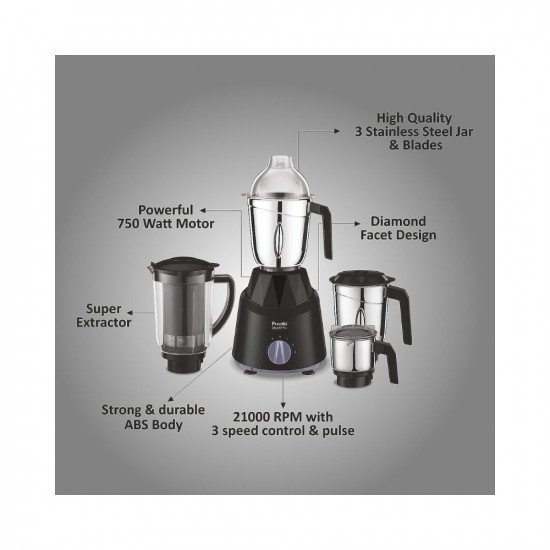 Preethi Galaxy Plus MG-250 Mixer grinder, 750 watt, Pink/Black, 4 Jars - Super Extractor juicer Jar