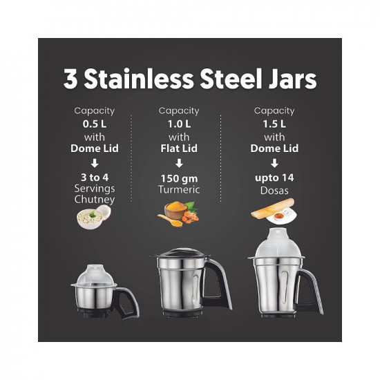 Preethi Steel Supreme MG-208 mixer grinder, 750 watt (Silver/ Black)