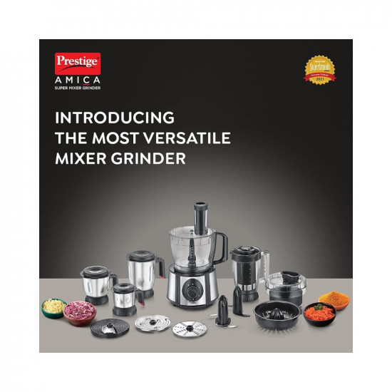 Prestige Amica Super Mixer Grinder 1000 W, 5 Jars with Multiple Accessories (Black and Silver)
