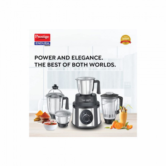 Prestige Endura 1000W Mixer Grinder with Ball Bearing Technology Stainless Steel 4 Jars