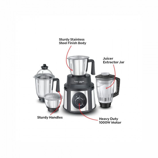 Prestige Endura 1000W Mixer Grinder with Ball Bearing Technology Stainless Steel 4 Jars