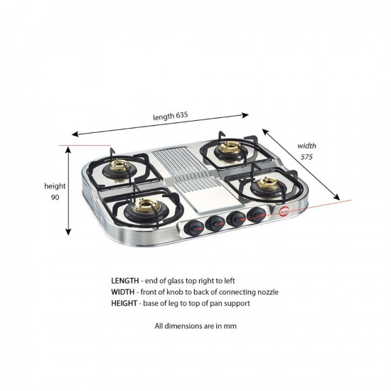 Prestige Gas Stove Duplex Dgs 4 Burner, Manual, Steel