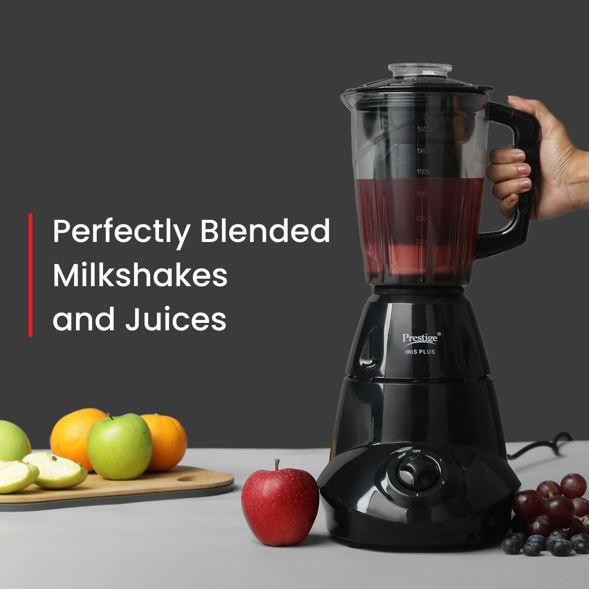Prestige Iris 750 Watt Mixer Grinder with 4 Jars 3 Stainless Steel  1 Juicer  Super Efficient SS Blades  Black  2Y Warranty  ISI Certified