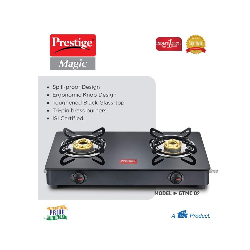 Prestige Magic GTMC Glass, Steel Manual Gas Stove (2 Burners)