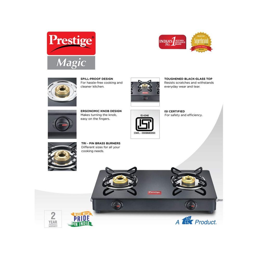 Prestige Magic GTMC Glass, Steel Manual Gas Stove (2 Burners)