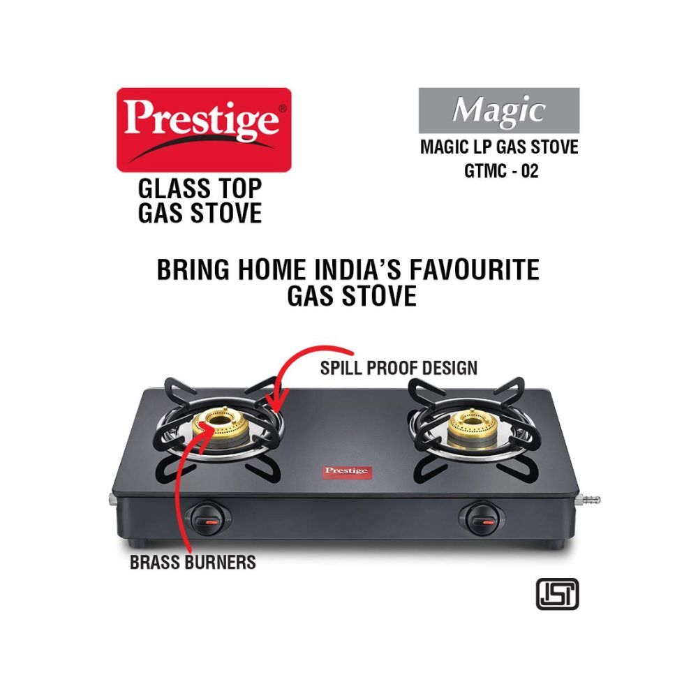 Prestige Magic GTMC Glass, Steel Manual Gas Stove (2 Burners)