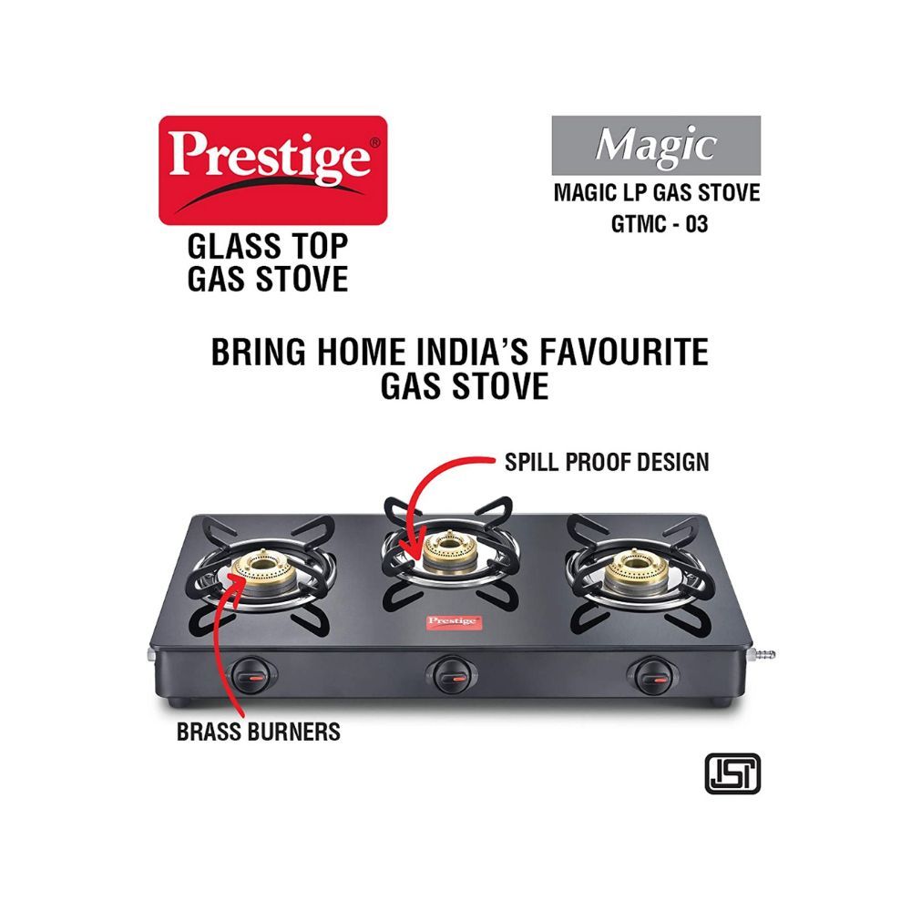 Prestige Magic GTMC03 Glass, Steel Manual Gas Stove (3 Burners)