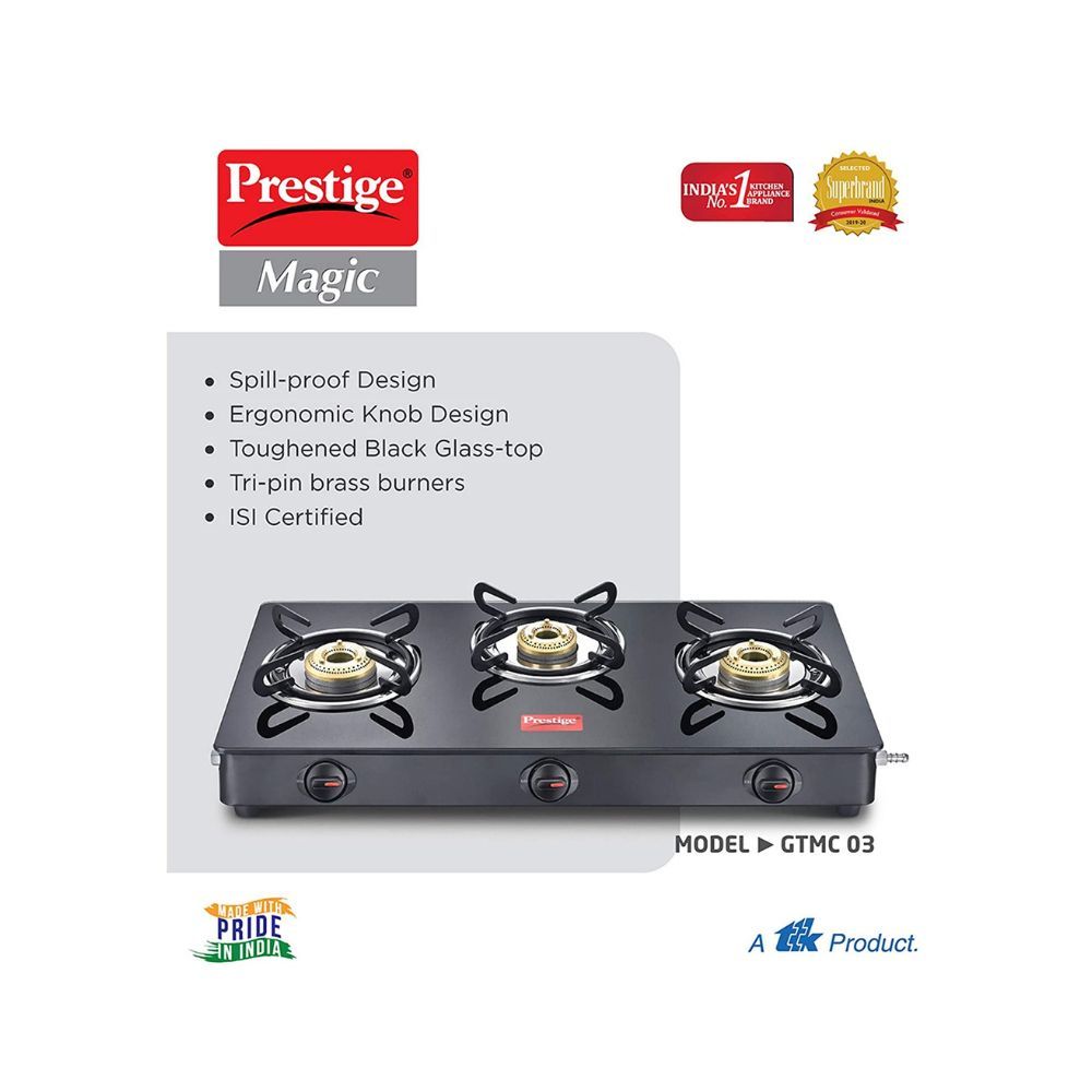 Prestige Magic GTMC03 Glass, Steel Manual Gas Stove (3 Burners)