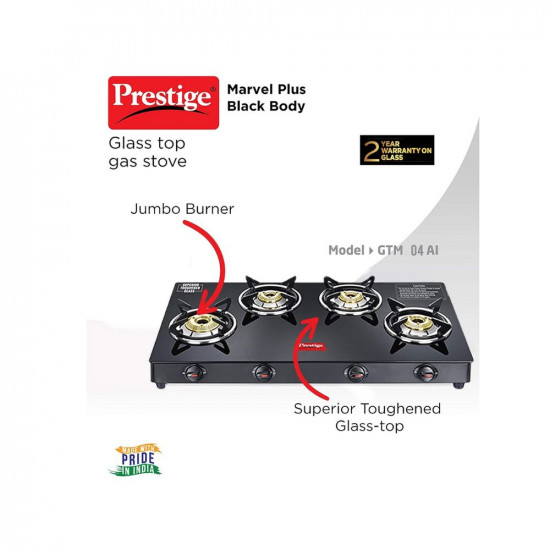 Prestige Marvel Plus Gas Stove GTM 04 - Black, Manual, 4 Burner