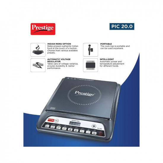Prestige PIC 20 1600 Watts Induction Cooktop |Indian Menu Option|Automatic power & temperature adjustment|Automatic Voltage Control|1 year warranty