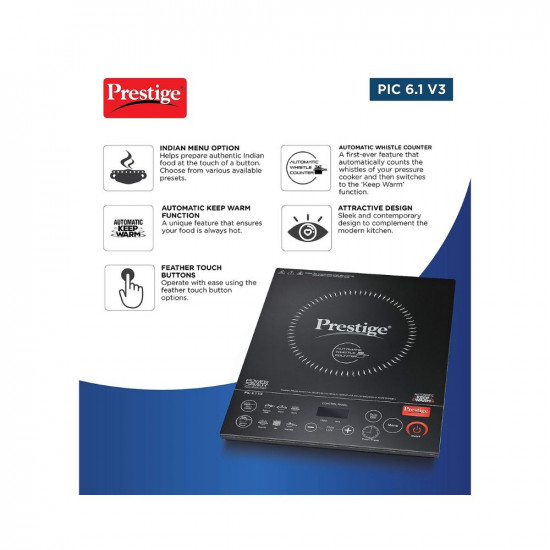Prestige PIC 6.1 V3 2200 Watts Indian Menu Options Induction Cooktop, Black