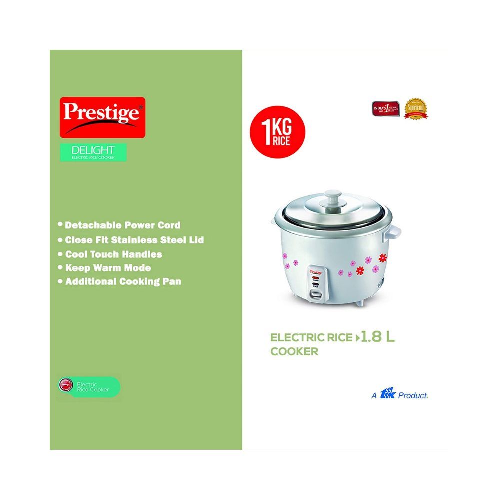 Prestige PRWO 1.8-2 Electric Rice Cooker with Steaming Feature (1.8 L, White)
