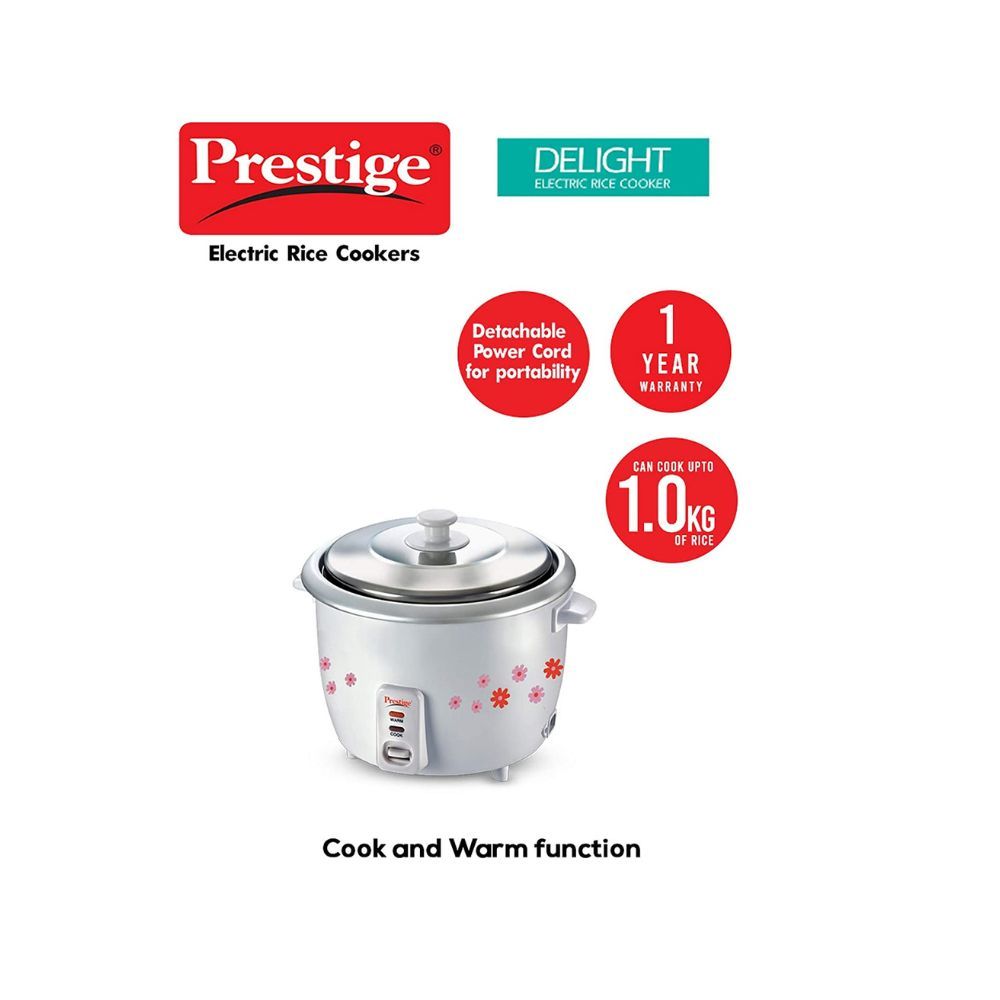 Prestige PRWO 1.8-2 Electric Rice Cooker with Steaming Feature (1.8 L, White)