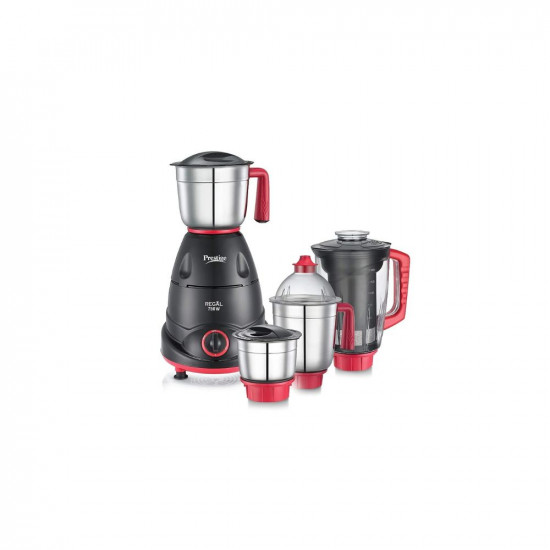 Prestige Regal Mixer Grinder, 750W, 3 Stainless Steel Jar + 1 Juicer Jar, Multi-Color, Medium