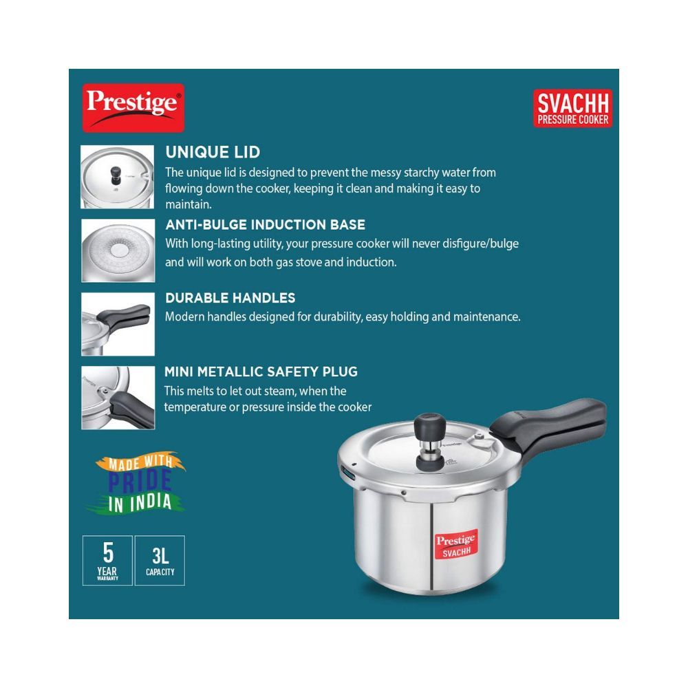 Prestige Svachh 3 L Induction Bottom Pressure Cooker (Aluminium)