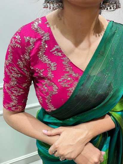 Pretty Green Shaded Zari Rangoli Silk Party Wear Saree With Blouse(Un-Stitched)