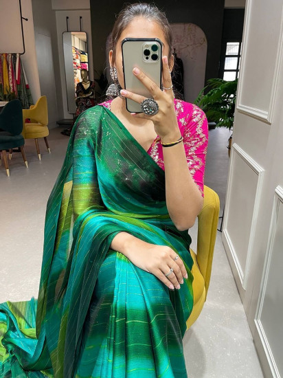 Pretty Green Shaded Zari Rangoli Silk Party Wear Saree With Blouse(Un-Stitched)