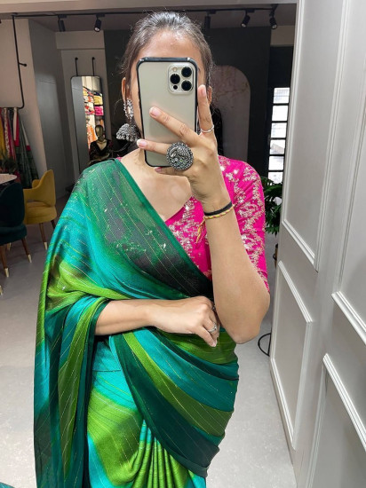 Pretty Green Shaded Zari Rangoli Silk Party Wear Saree With Blouse(Un-Stitched)