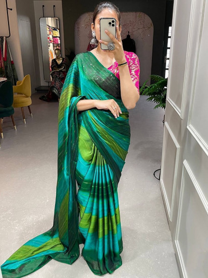Pretty Green Shaded Zari Rangoli Silk Party Wear Saree With Blouse(Un-Stitched)