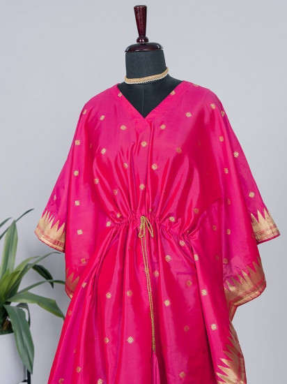 Pretty Rani Pink Zari Weaved Paithani jacquard Party Wear Kaftan