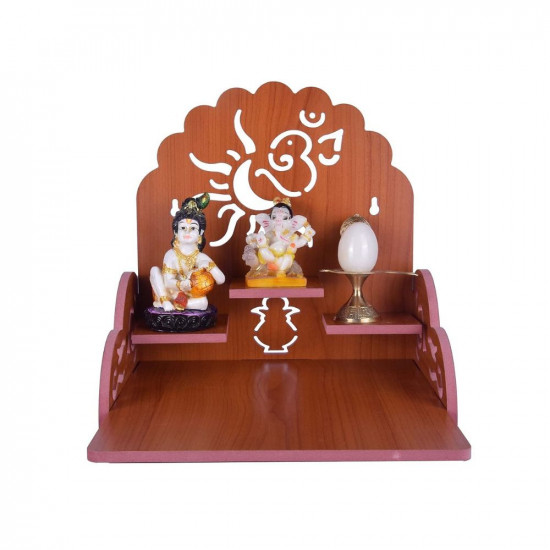 PRIMEFAIR Handmade Beautiful Wooden Temple/Home Temple/Puja Mandir/Wall Hanging and Table Top Home Mandir Temple/Home Art & Craft Engineered Wood Home Wall Temple (BROWN-397)