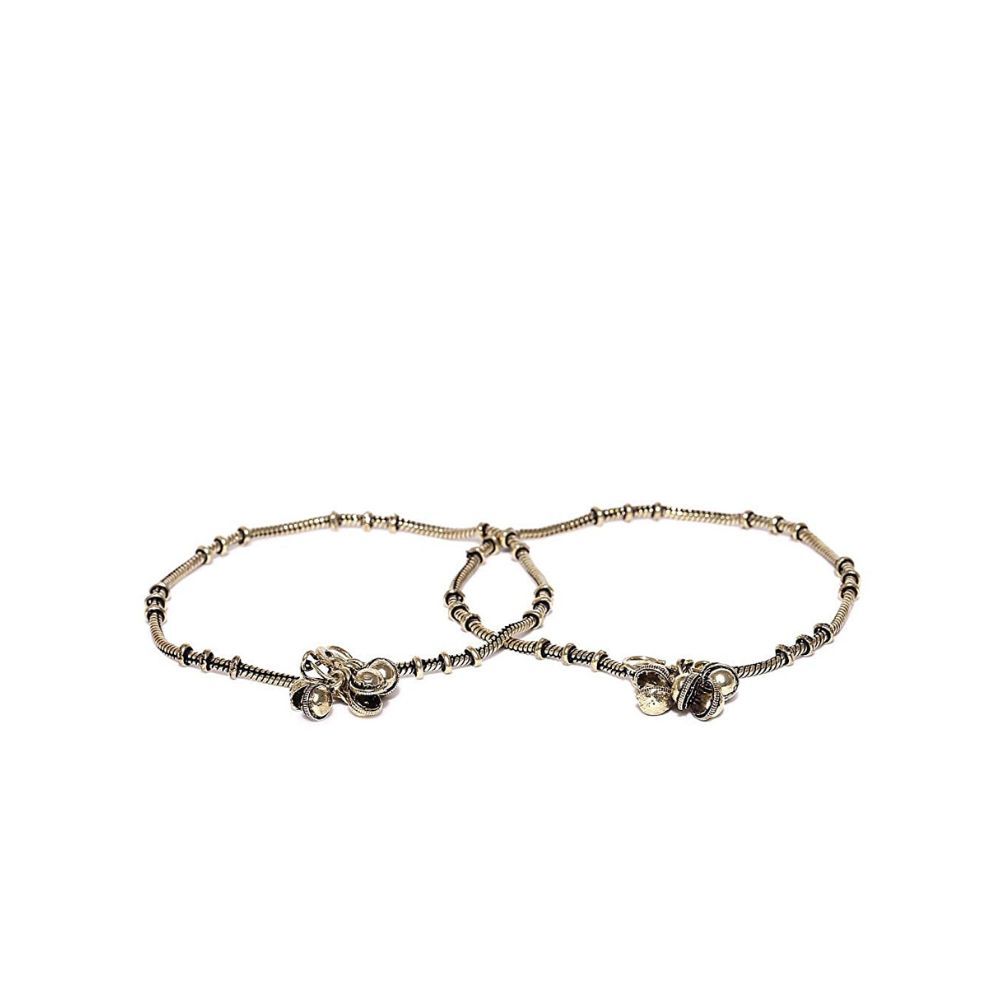 Prita Designer Antique Gold Plated German Silver Latest Traditional Payal Anklets Pair