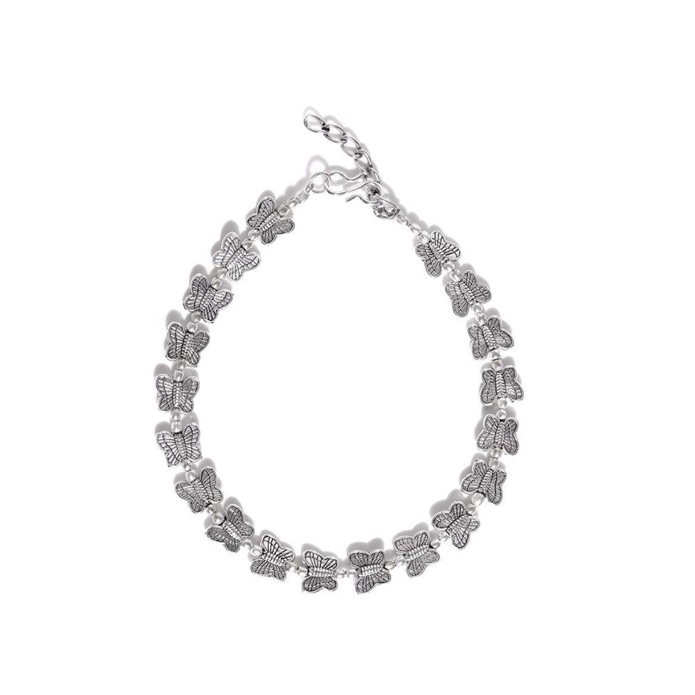 Prita Designer German Oxidized Silver Butterfly Design Latest Stylish Adjustable Traditional Payal Anklets Pair