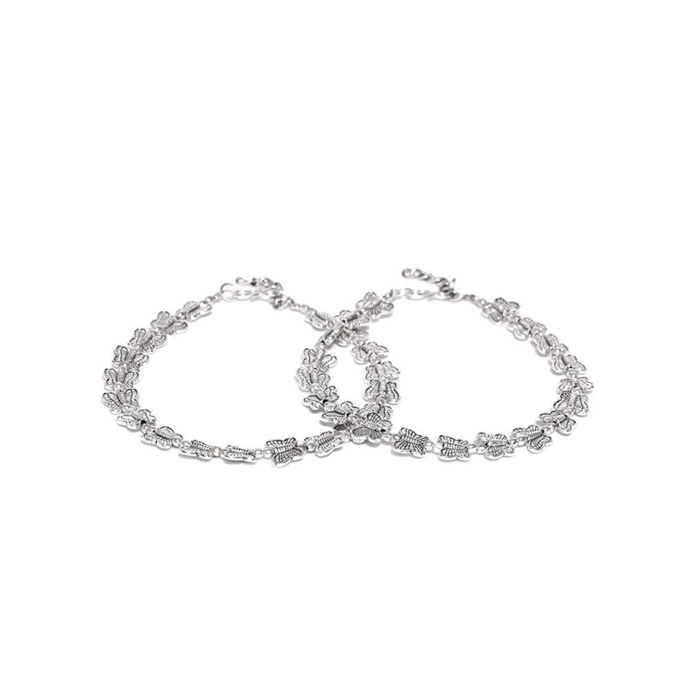 Prita Designer German Oxidized Silver Butterfly Design Latest Stylish Adjustable Traditional Payal Anklets Pair