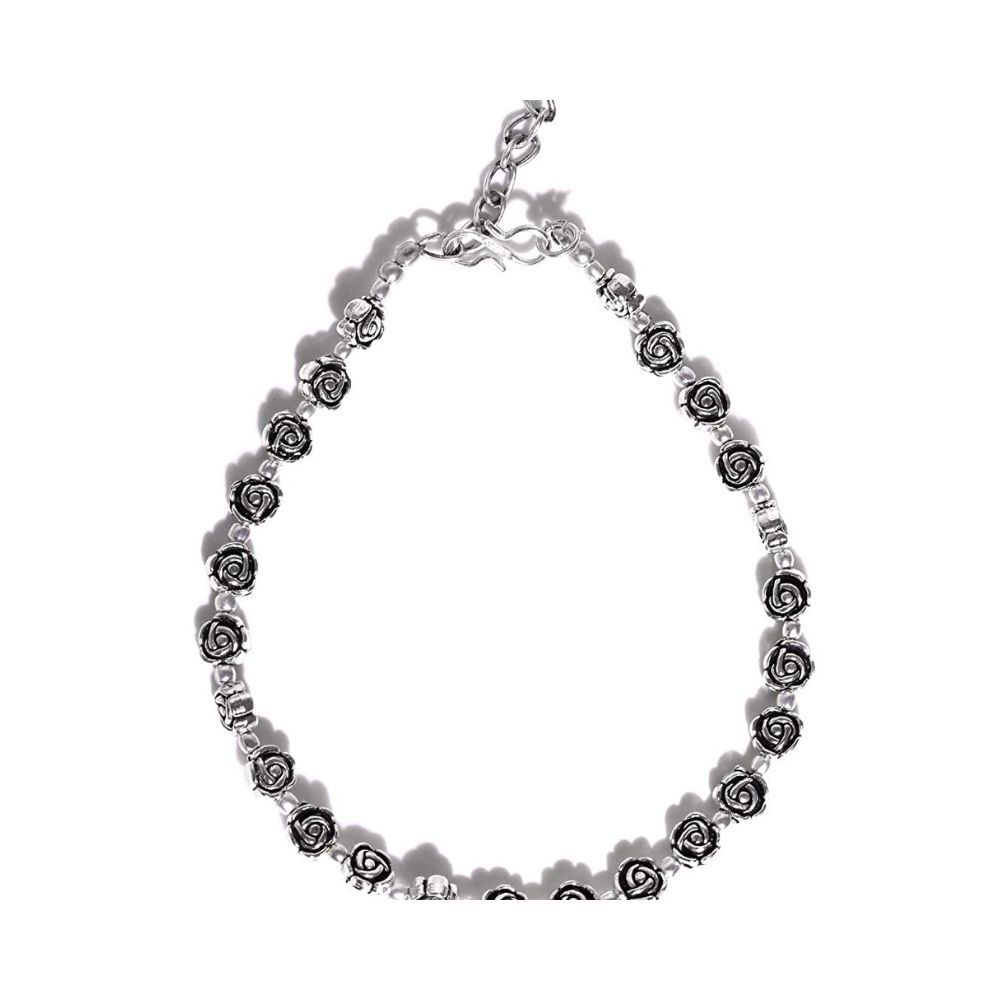 Prita Designer German Oxidized Silver Plated Flower Design Latest Stylish Trendy Adjustable Traditional Payal Anklets