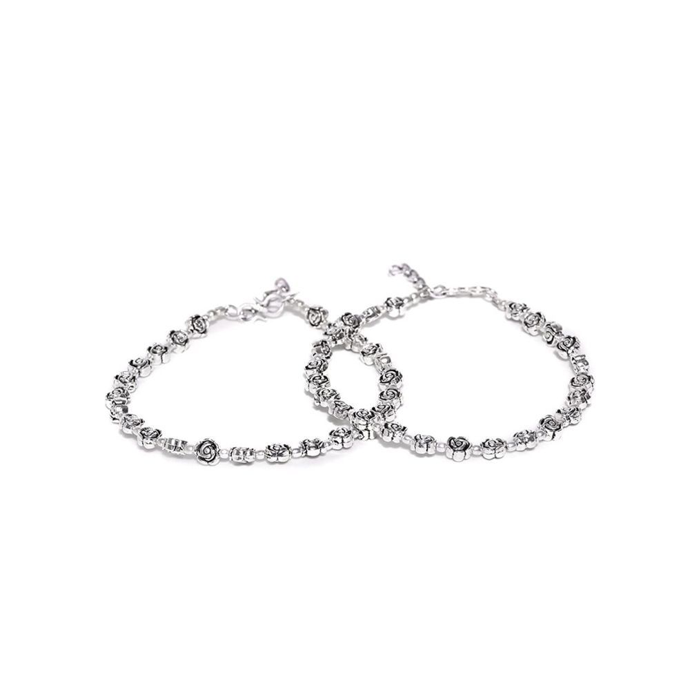 Prita Designer German Oxidized Silver Plated Flower Design Latest Stylish Trendy Adjustable Traditional Payal Anklets